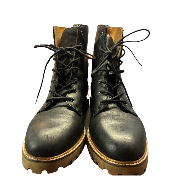 Madewell Claire Soft Leather Combat Boot Womens 9 Black Lugsole Lace Up Chunky - Picture 9 of 13